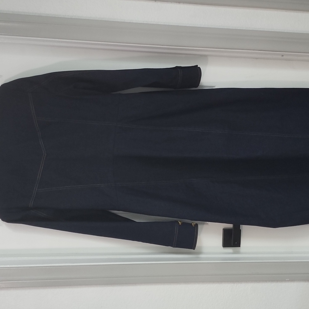 Veronica Beaed Dark Navy Wrap Midi Dress with Contrast Stitching - Picture 4 of 4